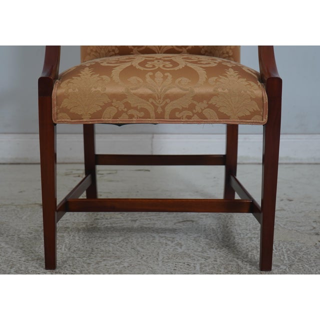 Set of 6 Mahogany Gold Damask Upholstered Dining Chairs For Sale - Image 10 of 18