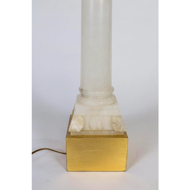 Early 20th Century Tall Alabaster Column Lamp W/ Gilded Base For Sale - Image 4 of 10