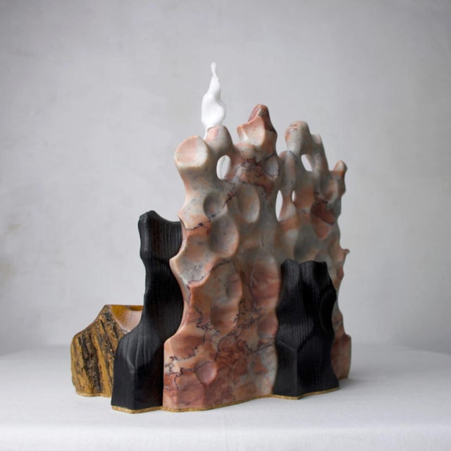 Not Yet Made - Made To Order Reclaimed Pine and Pink Marble Candle Holder — Yakisugi Charred, Melting Collection | Gabor Gobi For Sale - Image 5 of 10