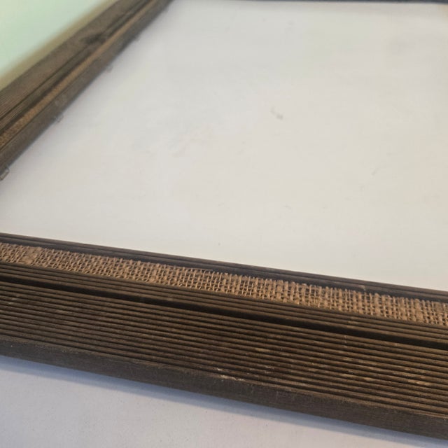 Primitive Wood and Burlap Trompe Picture Frame For Sale - Image 9 of 16
