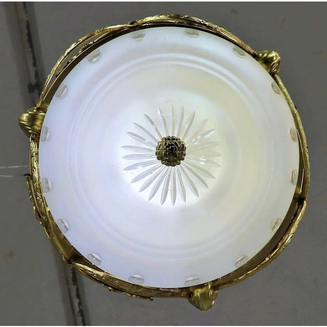 Circa 1920 Neoclassical Gilt Brass and Frosted Cut Glass Pendant Fixture For Sale - Image 10 of 11