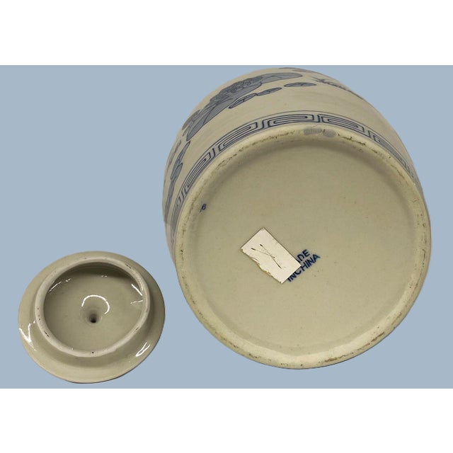 Ceramic Blue and White Chinese Lidded Temple Jar For Sale - Image 7 of 7