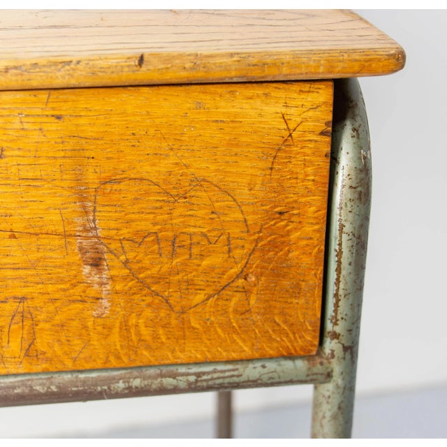 Mid 20th Century Student Oak & Iron Writing Table Slant Top Desk, France, 1950s For Sale - Image 9 of 12