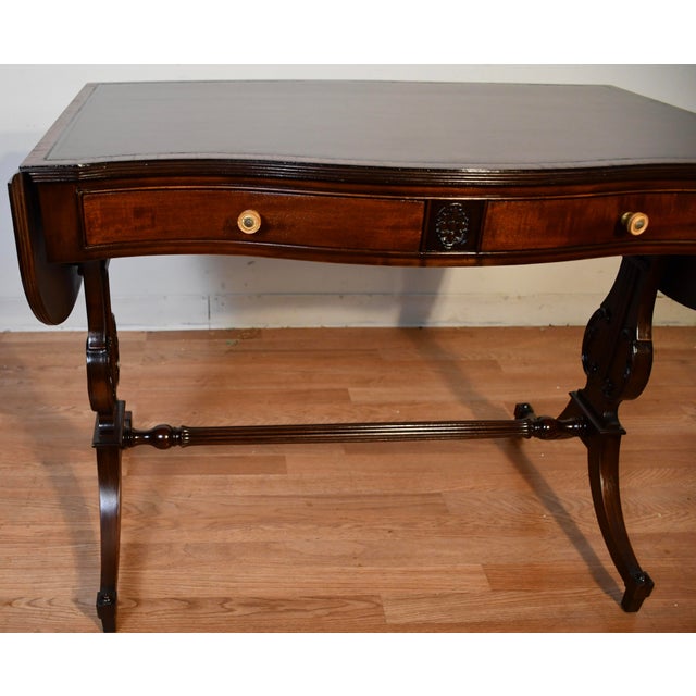 1930s 1930s English Regency Style Mahogany Lyre Base Drop-Leaf Sofa Table For Sale - Image 5 of 18