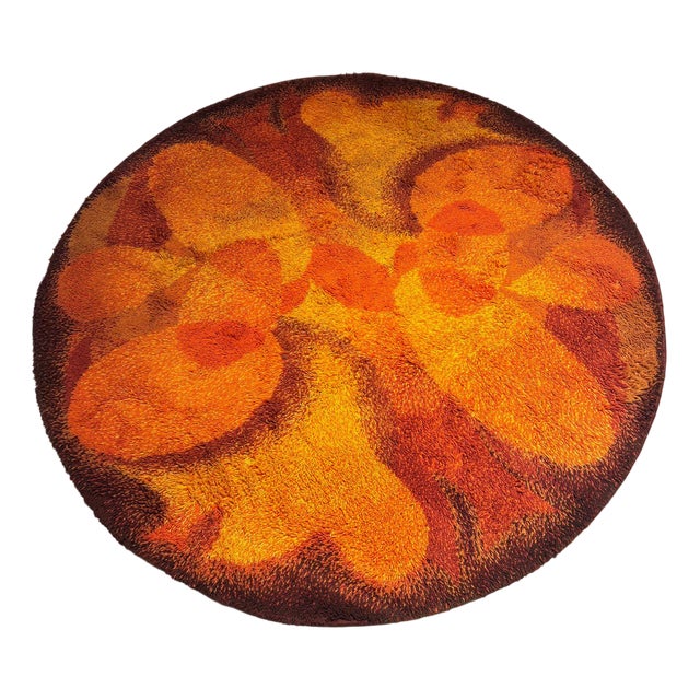 Vintage Orange Wool Rug, 1970s For Sale