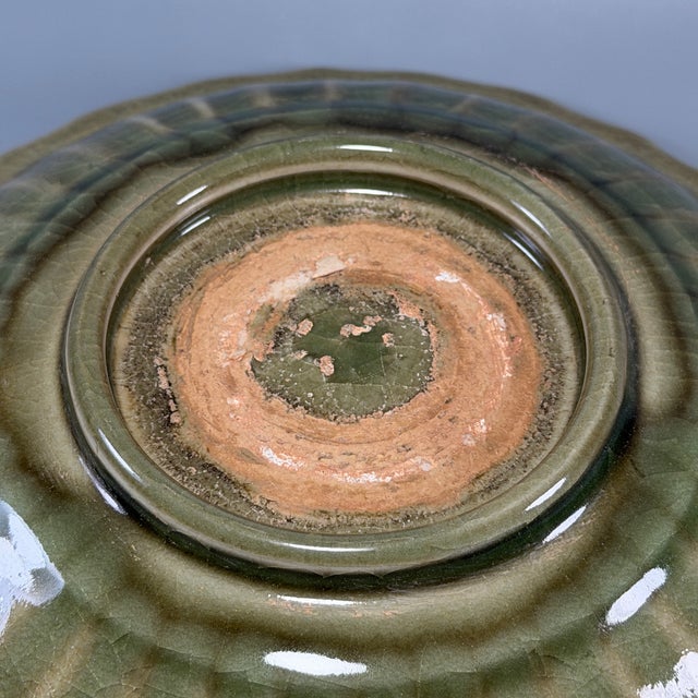 19th Century Antique Chinese Longquan Celadon Deer Motif Fluted Plate For Sale - Image 5 of 7