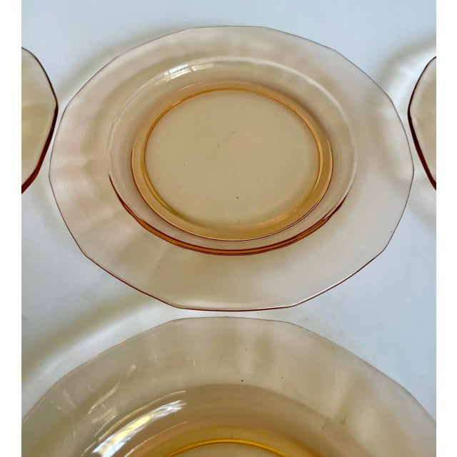 1940s 1940s Art Deco Depression Era Peach Glass Dessert Salad Plates - Set of 6 For Sale - Image 5 of 7