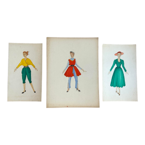 1950’s Set of Three Original Fashion Illustrations of Women