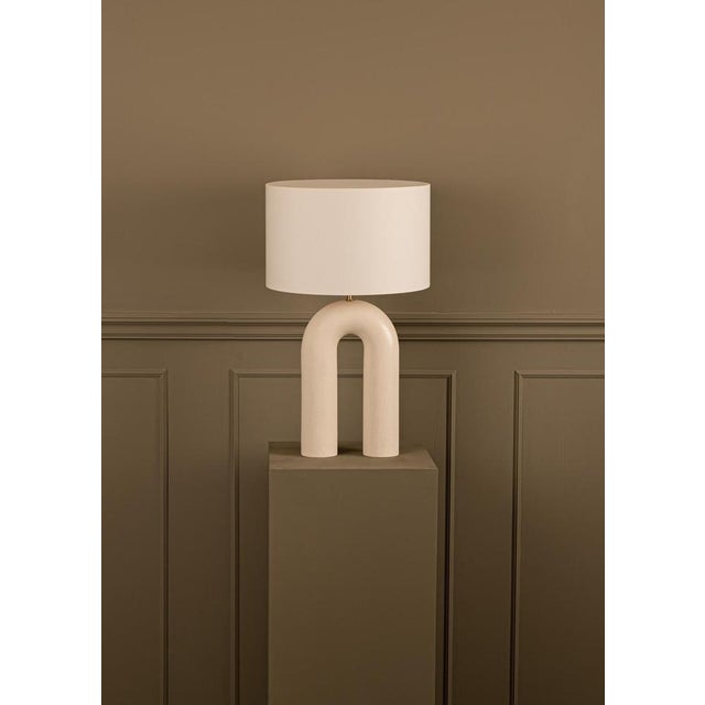 Ecru Ceramic Arko Table Lamp with Grey Olive Lampshade by Simone & Marcel For Sale - Image 12 of 17
