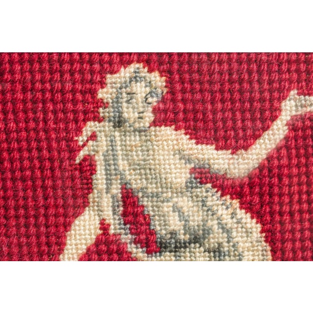1940s Unusual Antique Framed Needlepoint Neoclassical Dancers Grand Tour Style Wall Art Home Decor For Sale - Image 5 of 11