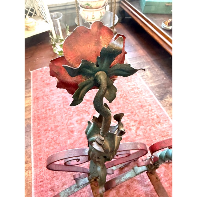 Victorian Tall Antique French Floral Tole Andirons For Sale - Image 3 of 17