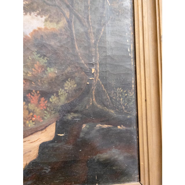 19th Century American Naive Folk Art Landscape Painting With Fishermen For Sale - Image 13 of 18