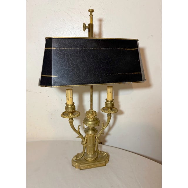 19th Century Antique Ornate Dore Bronze Toleware 2 Arm French Bouilotte Electric Table Lamp For Sale - Image 5 of 17