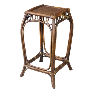 Mid-Century Modern Bentwood Woven Rattan Pedestal Table Sculpture Stand Boho 24" For Sale