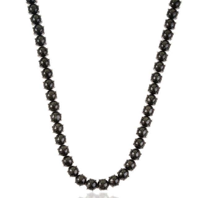 Not Yet Made - Made To Order Victorian Style 147.37 Ct Black Star Cabochon Tennis Necklace With Drop Earrings Set - 3 Pieces For Sale - Image 5 of 15