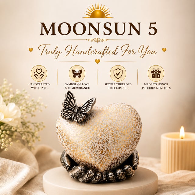 Heart Cremation Urn for Ashes With Butterfly, Small Keepsake Memorial Urn for Human or Pet Ashes, White Gold Decorative Remembrance Urn For Sale - Image 6 of 11