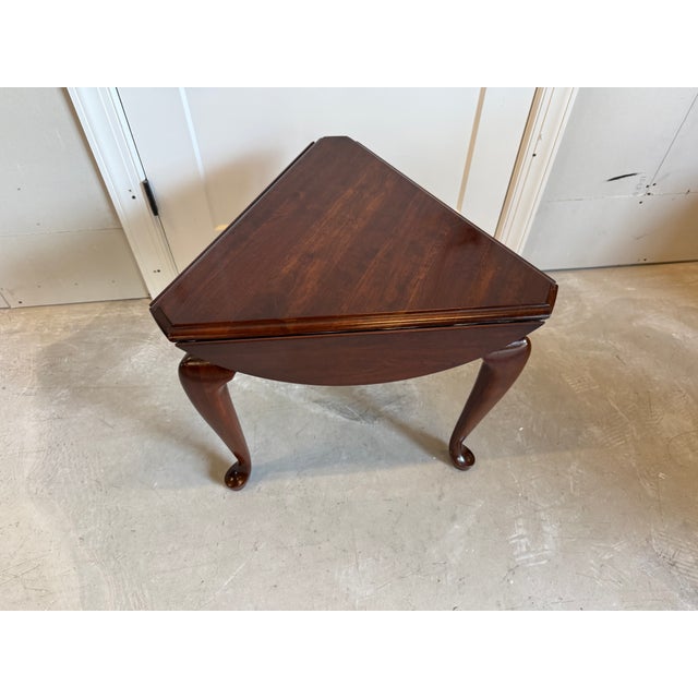 Vintage Queen Anne Style Solid Wood Drop Leaf Handkerchief Side Table For Sale - Image 17 of 17