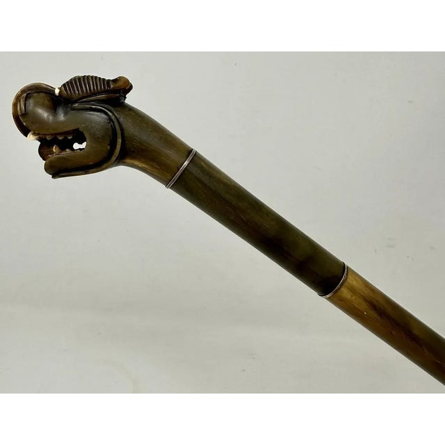 Antique Asian Chinese Horn Dragons Head Victorian Vintage Walking Stick Cane For Sale - Image 4 of 12