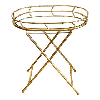 Gold Faux Bamboo Mirrored Tray Table For Sale