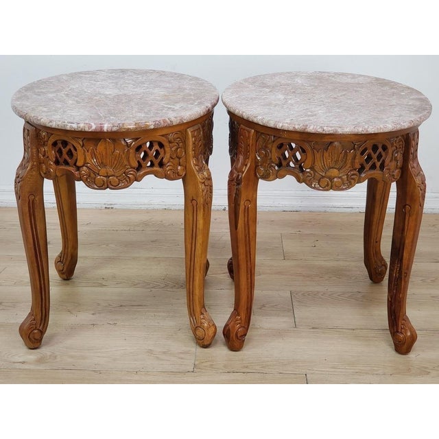 1990s Vintage French Country Pink Marble Top End Tables ~ Side Tables For Sale - Image 5 of 15