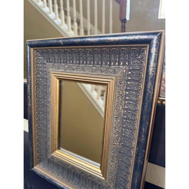 Mid 20th Century Vintage Traditional Baroque Ornate Wood Black & Gold Accent Wall Mirror For Sale - Image 5 of 6