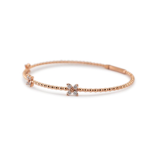 Modern Ladies 14k Rose Gold Three Butterfly Diamond Flexible Bangle Bracelet For Sale - Image 3 of 8