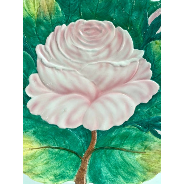 Vintage Large Italian Pink Rose & Green Zaccagnini Pottery Decorative Wall or Serving Plate For Sale In Boston - Image 6 of 9