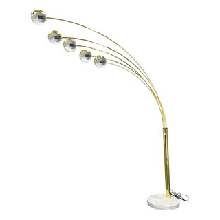 Danish Arc Floor Lamp in Brass and Marble from Bilka, 1970s For Sale