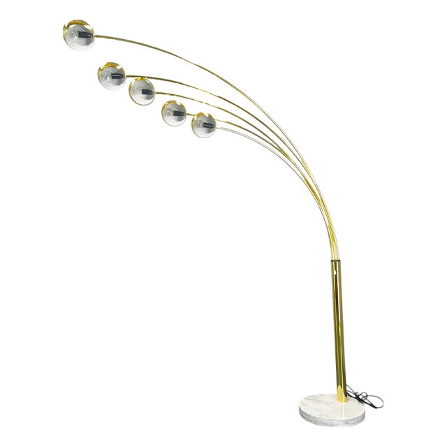 Danish Arc Floor Lamp in Brass and Marble from Bilka, 1970s For Sale