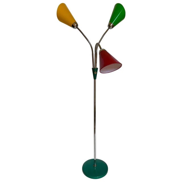 Mid-Century Floor Lamp with 3 Shades in Yellow, Green & Red from Lidokov, 1956 For Sale - Image 12 of 12