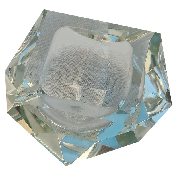 Clear Faceted Murano Ashtray, 1970s For Sale