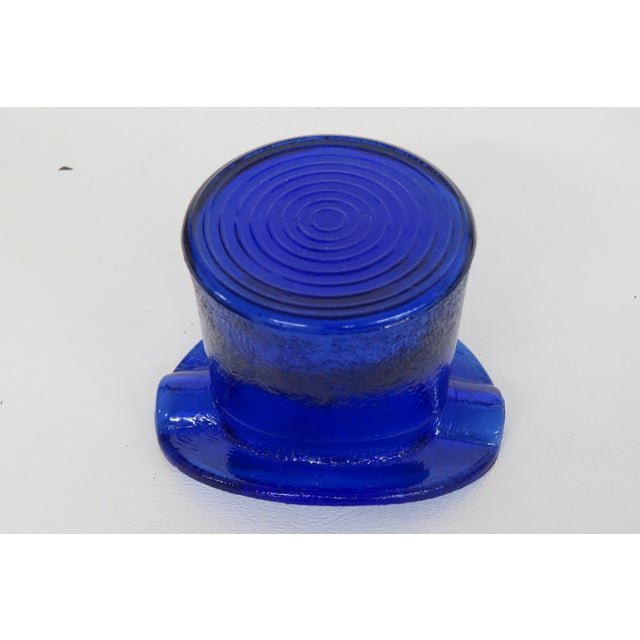 Cobalt Blue Frosted Glass Top Hat Toothpick Holder Ash Tray 4576b For Sale - Image 4 of 10