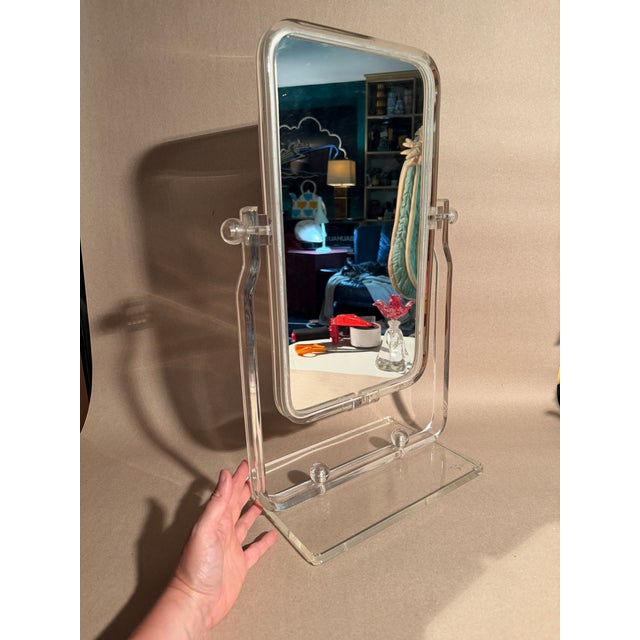 1970s Large Adjustable Lucite Makeup Vanity Mirror For Sale - Image 4 of 7