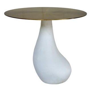 Revelation Modern White and Satin Brass Ghost Accent Table For Sale