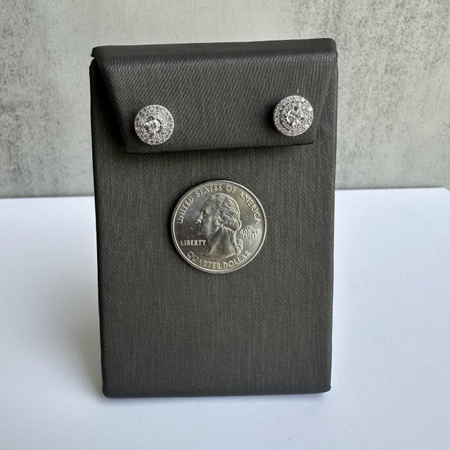 Early 21st Century Diamond Halo Stud Earrings 10k White Gold 0.50ctw Gh Si2 I1 New For Sale - Image 5 of 6