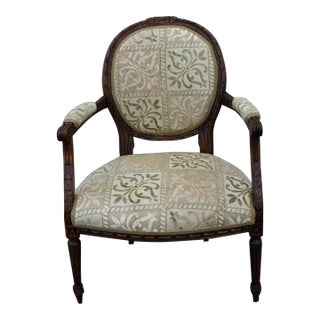 19th Century French Louis Style Walnut Carved Side Accent Armchair For Sale
