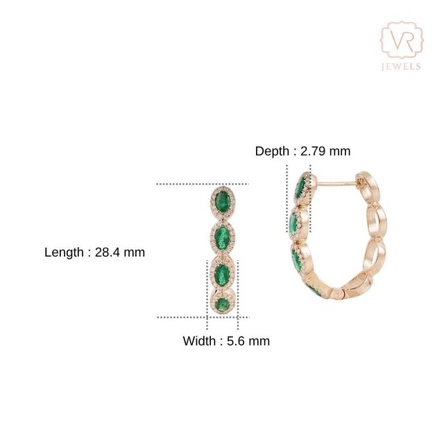 14k Gold 1.7ct Natural Emerald & Diamond Halo Art Deco Hoop Earrings- 2 Pieces For Sale - Image 14 of 18