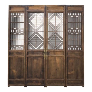 Antique Chinese 4 Panel Lattice Wood Screen Doors For Sale