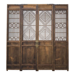 Antique Chinese 4 Panel Lattice Wood Screen Doors