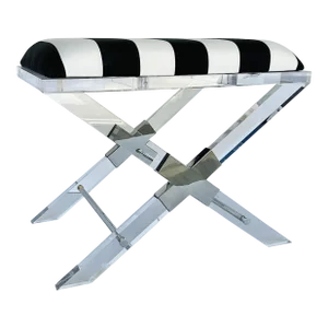 Port 68 Modern Black and White Striped Crossing Lucite Bench