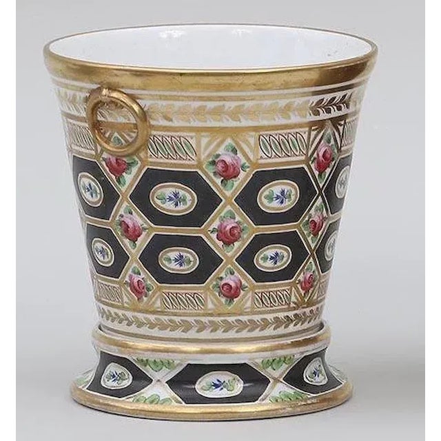 Antique early 19th century English Coalport porcelain root pot and stand decorated in the Church Gresley pattern. Unusual...