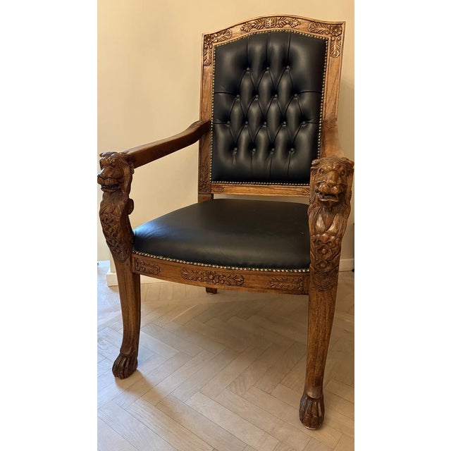 Hand-Carved Armchair with Lion Motifs For Sale - Image 5 of 5