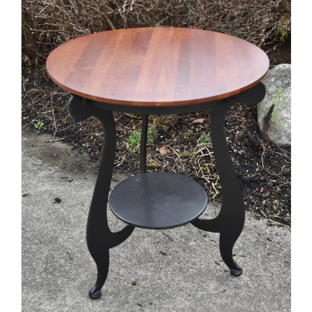 2000 - 2009 Ethan Allen Cherry Table Top End Round Black Metal Two Tier Accent Side Vintage For Sale - Image 5 of 11