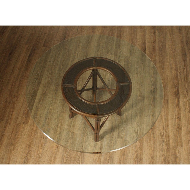 Hollywood Regency Round Glass Top Rattan Dining Table For Sale - Image 13 of 17