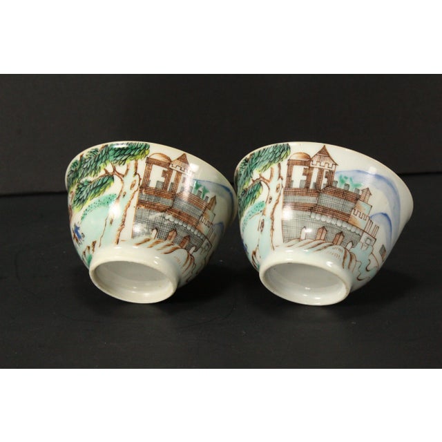 Fine Pair of Qianlong (1735-1796) Chinese Tea Cups Bowls W. Landscape Scenery For Sale In Houston - Image 6 of 18