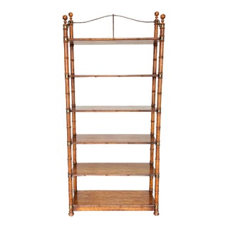 Mid Century Faux Bamboo Walnut Etagere For Sale
