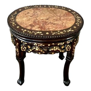 Chinese Rosewood and Mother-of-Pearl Inlaid Marble Top Plant Stand For Sale