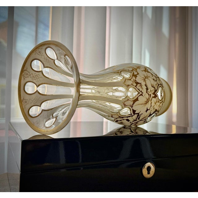 Gold Antique Bohemian White Overlay Gilded Glass Vase, 1800s For Sale - Image 8 of 18