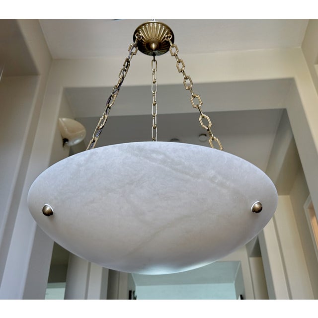 Large French Directoire Style Alabaster Chandelier Pendant Light For Sale - Image 13 of 16