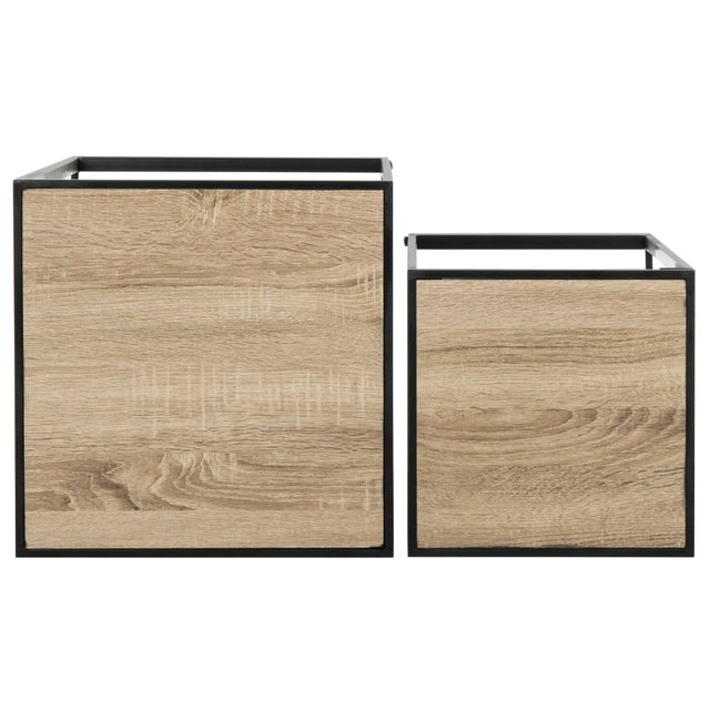 2020s Retro Mid Wood Stacking End Table in Light Oak & Black For Sale - Image 5 of 11